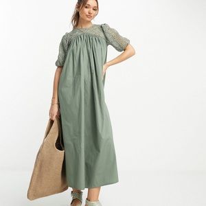 ASOS Design Crochet Sleeve and Neck MIDI Dress